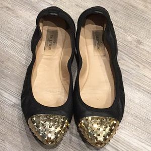 Valentino Garavani Rockstud flats Black/Gold 38.5 *AUTHENTIC*
